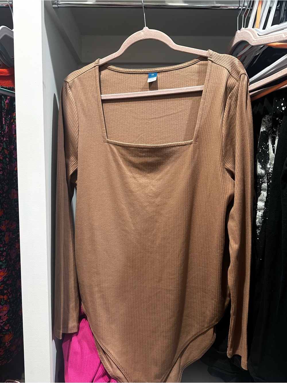 Long Sleeve Square Neck Bodysuit in Camel - Old Navy